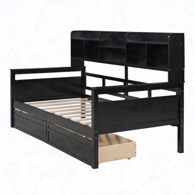 Daybed, Wood Slat Support, with Bedside Shelf and Two Drawers by Red Barrel Studio