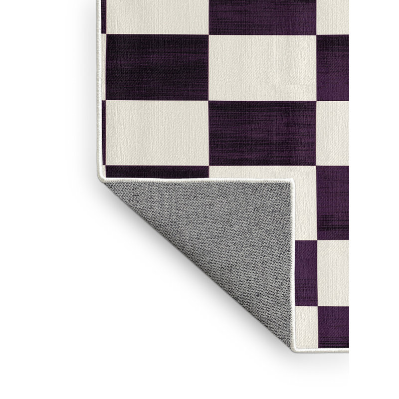 Machine Washable Checkered Beige Area Rug, Round 5'