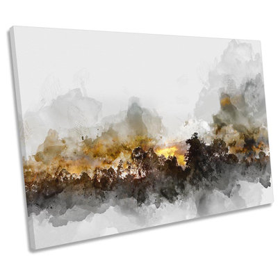 Abstract Tree Sunset Repro Framed - Wrapped Canvas Print