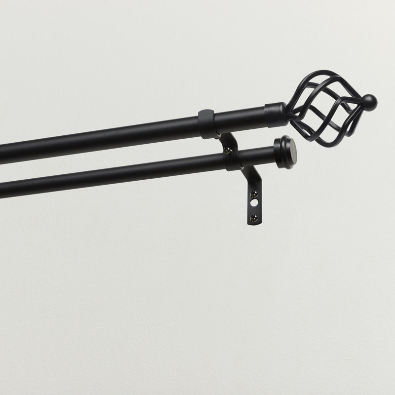 Matte Black Double Curtain Rod with Twisted Finials, 36-72 inch