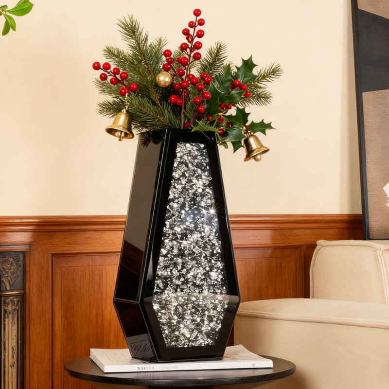 Cerrie Handmade Crystal Glass Table Vase, Black