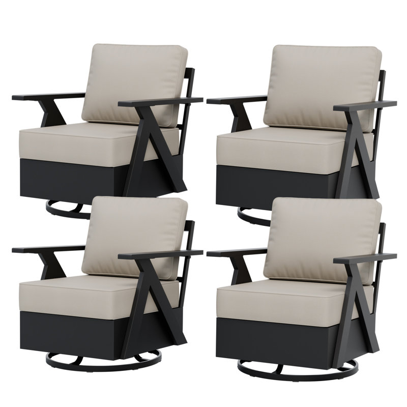 Chaise longue d'extérieur à bascule pivotante en métal avec coussins (ensemble de 4), Beige