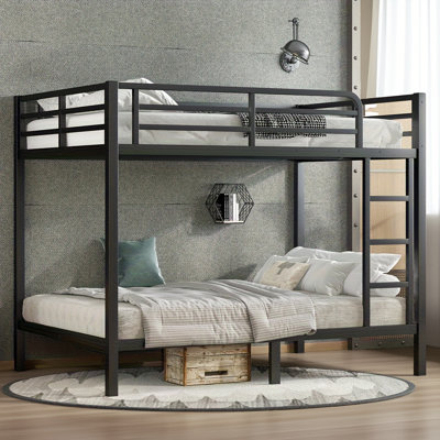 Lit superposé double au-dessus de double pour les adolescents et les adultes, structure peu encombrante, réducteur de bruit, sans sommier, avec rangement sous le lit, noir