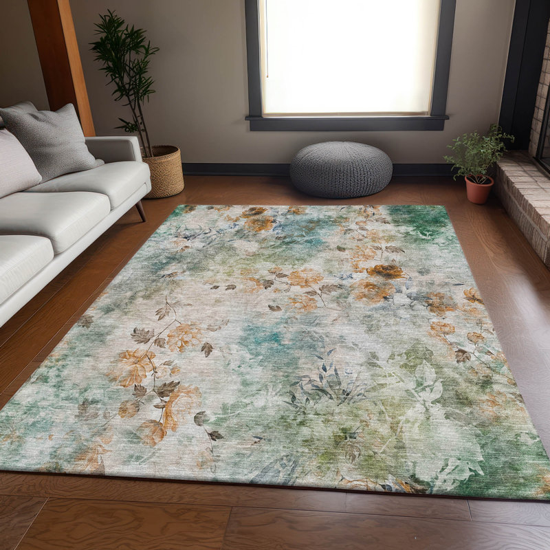 Premium Machine Washable Prisco Teal Rug, Rectangle 8' x 10'