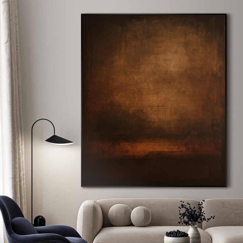 Extra Large Wall Art Fabric Print - Deep Burnt Umber Abstract with Darkened Edges Artwork Decor for Living Room or Bedroom - "Frame Assembly Required (Unfinished Frame)"