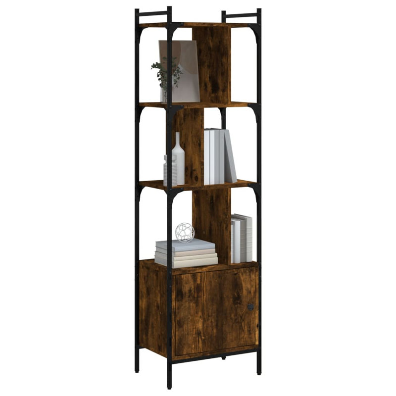 Moonsu 154.5 cm H x 44.5 cm W Steel Etagere Bookcase, Smoked Oak