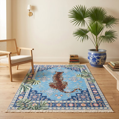 Tapis bohémien à imprimé léopard et tropical