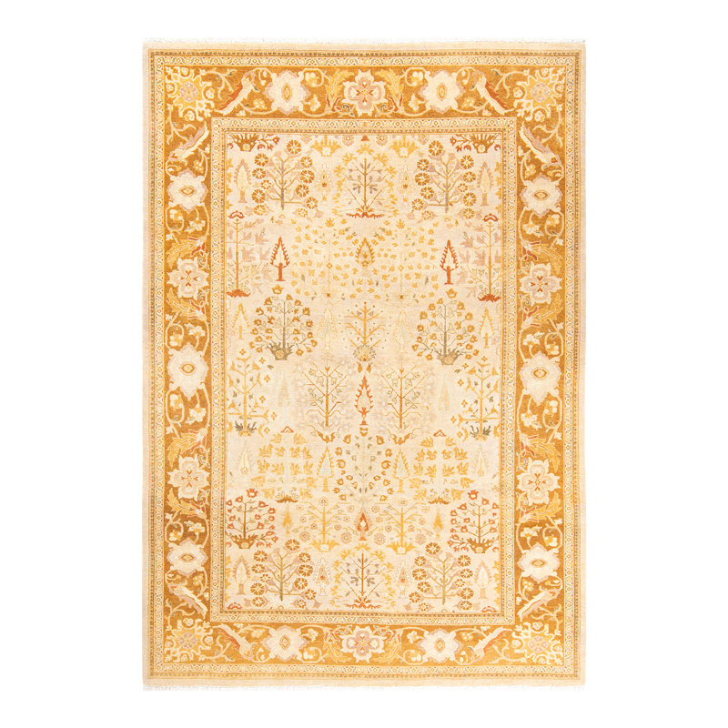 Tapis ivoire en laine 6 pi 1 po x 8 pi 10 po Gazala One-of-a-Kind