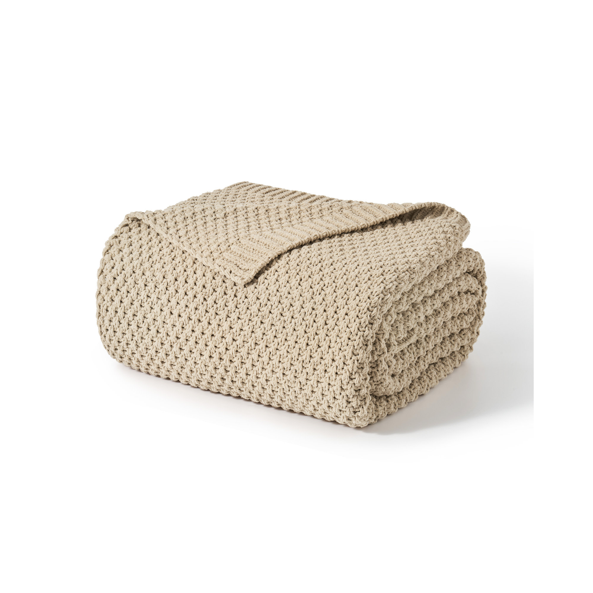 Chunky Chenille Knit Throw Blanket, 60" L x 50" W, Sand Dune