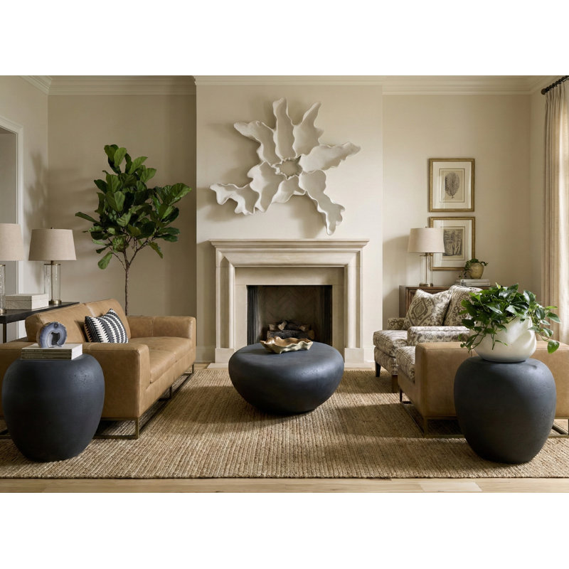 River Stone Drum Coffee Table, 14" H x 42" L x 26" W, Charcoal Stone