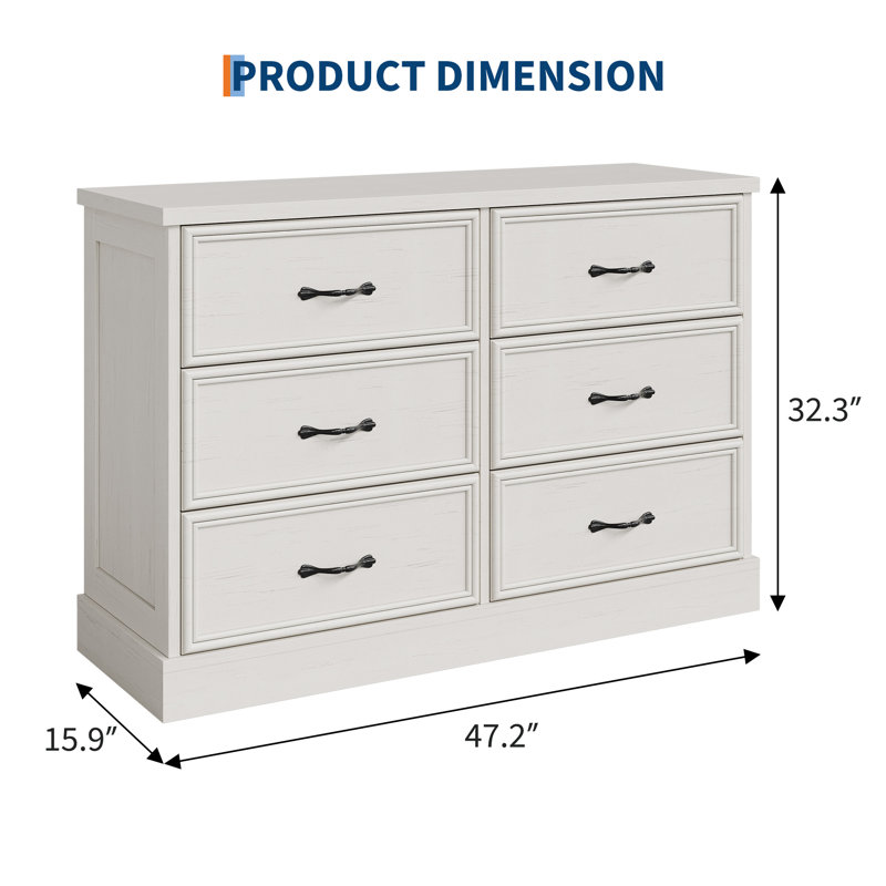 Table de chevet moderne à 6 tiroirs avec rangement - Armoire compacte pour la chambre à coucher, le salon ou le bureau, Blanc