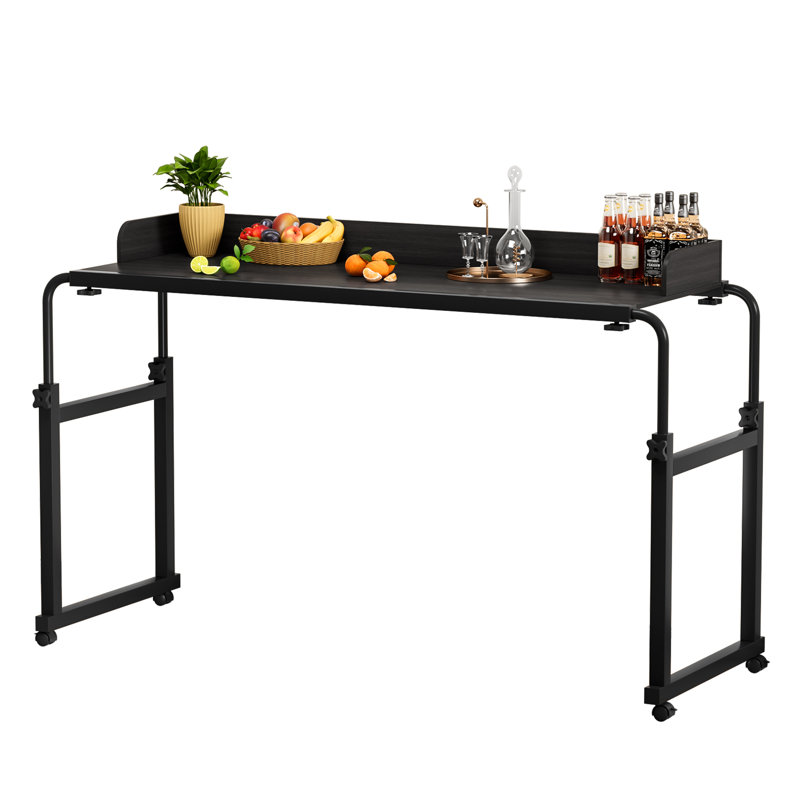 Overbed Table with Wheels, Rolling Over-the-Bed Laptop Desk with Raised Baffle, Natural/White, 50.1" H x 28.1" W x 11.4" D