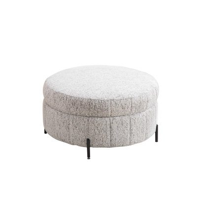 31" Round Ottoman With Reversible Lid, Chenille Upholstered  Storage Stool For Living Room, Bedroom And Office