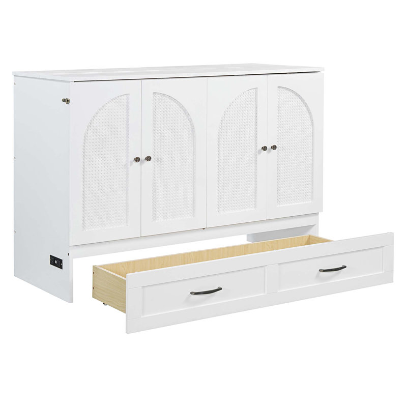 Lit escamotable avec grands tiroirs Murphy, Lit double, Blanc