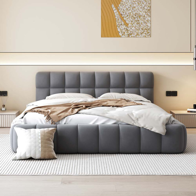 Lit plateforme tapissier Delphia, gris