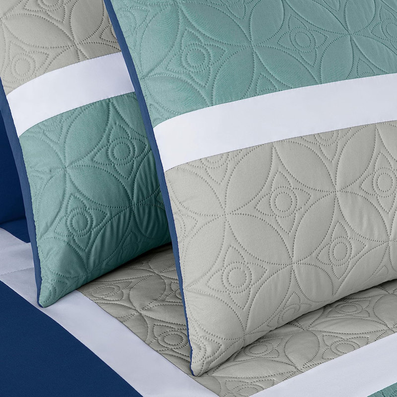 Navy Blue and Gray Microfiber Queen Bed in a Bag Set