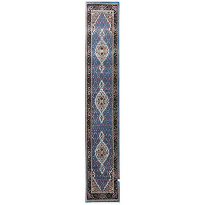 Wool Oriental Area Rug in Blue/Black/White