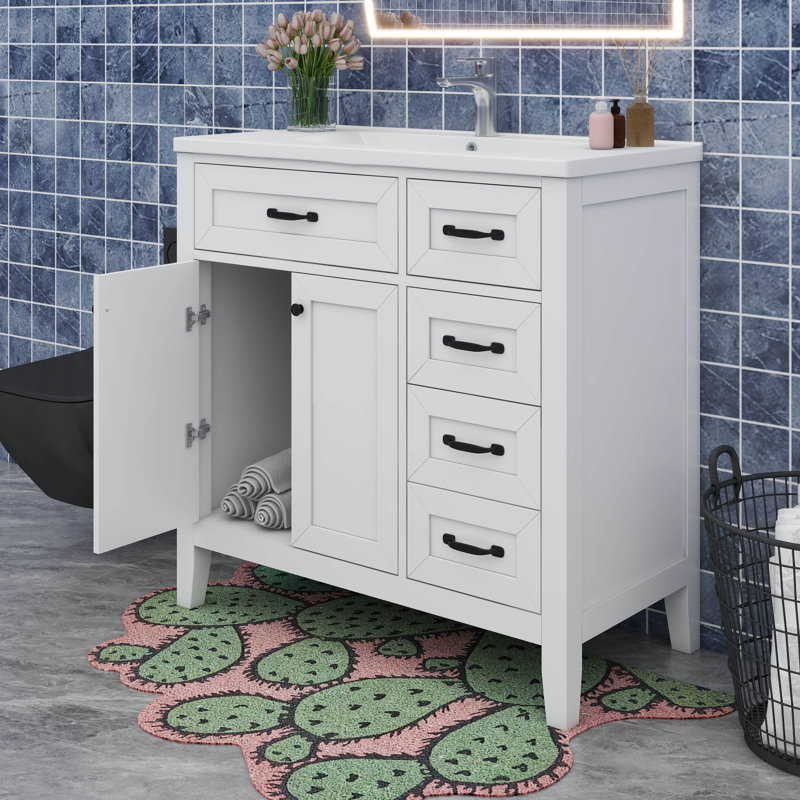 Meuble-lavabo 36 po avec lavabo en céramique 36 po, meuble-lavabo autoportant avec 2 tiroirs, Blanc