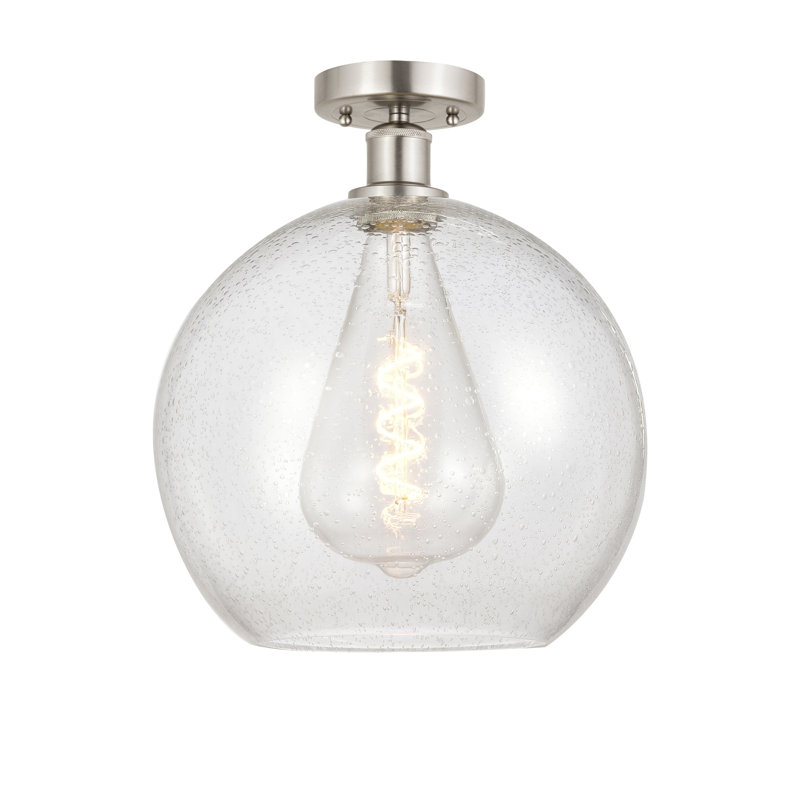 Plafonnier semi-encastré 1 lumière, H 13,75 po x l 11,75 po x P 11,75 po, Nickel satiné brossé, Bullé