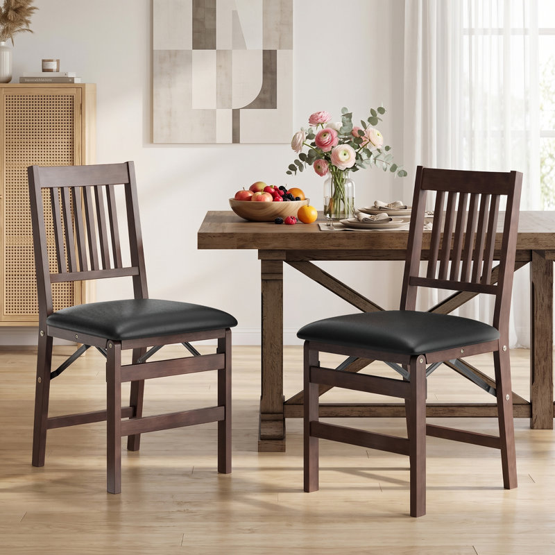 Chaises de salle à manger pliantes rembourrées et empilables avec structure en bois massif, sans assemblage, Cuir - Noir