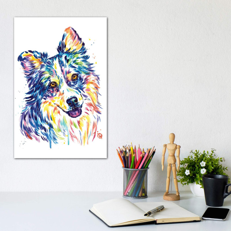«Australian Shepherd» par Lisa Whitehouse - impression d'art graphique, Pas de tapis, Toile tendue