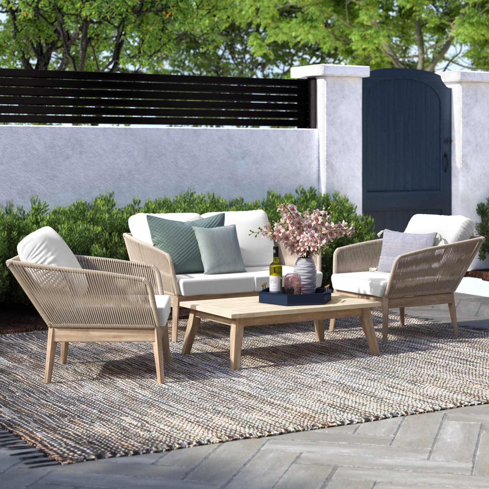 Bowery 4-Person Acacia Patio Seating Group, Beige