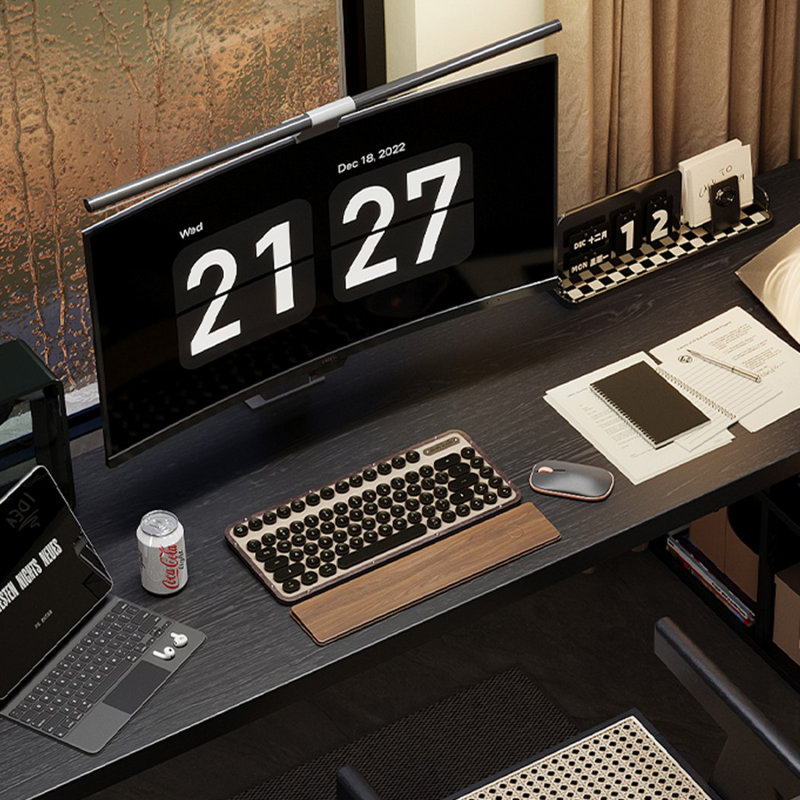 Black Rectangular Solid Wood desk, 29.53" H x 70.87" W x 55.12" D