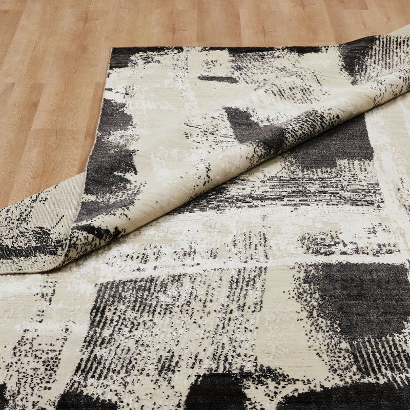 Atelier Inkstroke Ivory Black Wool Hand Loomed Area Rug, Rectangle 2' x 3'