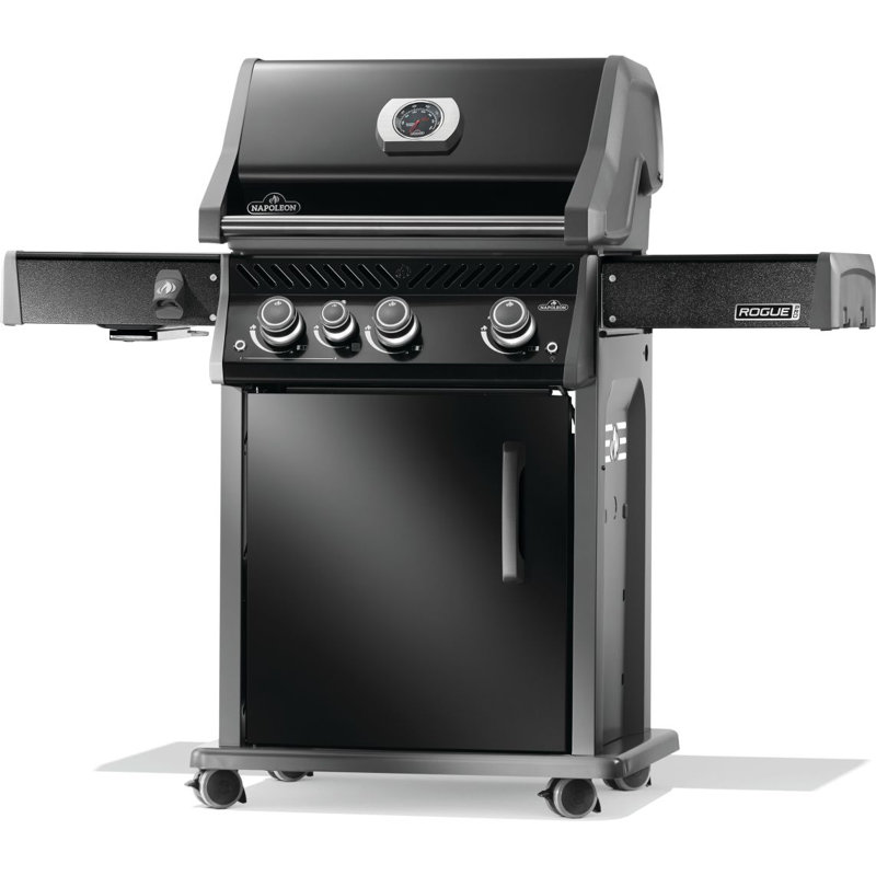 Barbecue à 3 brûleurs Rogue PRO 425 avec brûleur latéral infrarouge et plaque de cuisson en fonte, Noir, noir, noir, noir