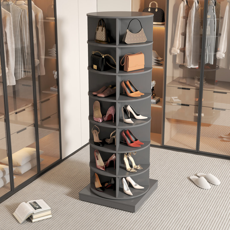 360 Rotating Shoe Cabinet, Gray Design, 7 Layers, Holds 28 Pairs, Space Saving Feature 7-Layer Rack, Accommodates Characteristic