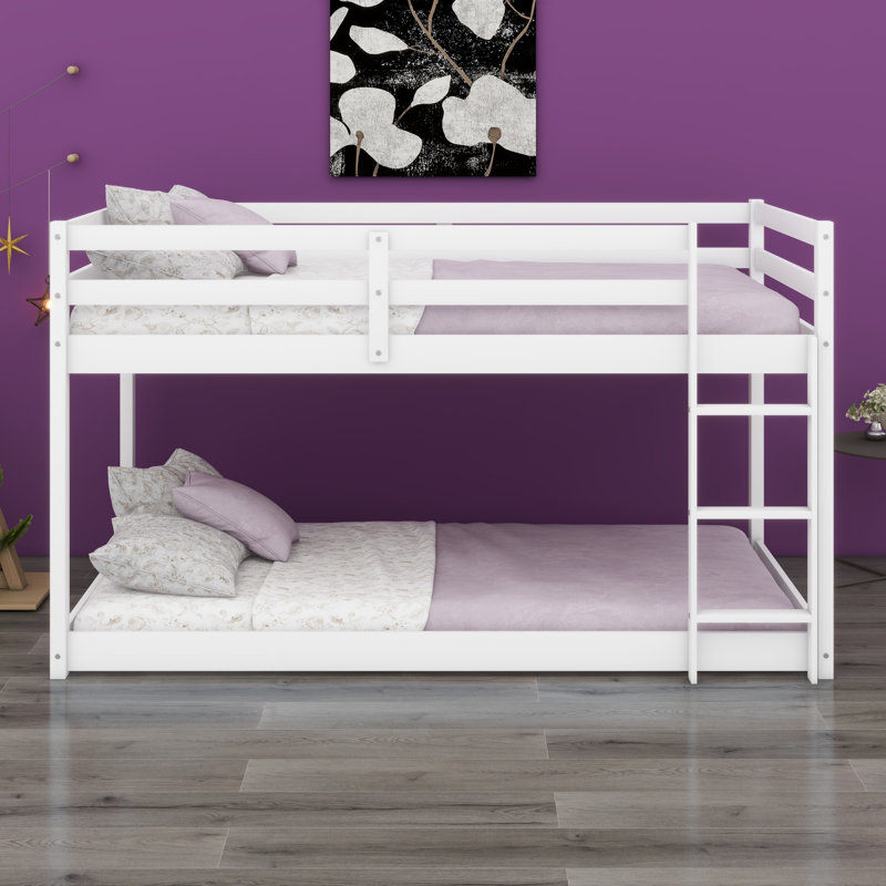 Floor Bunk Bed With Ladder, White