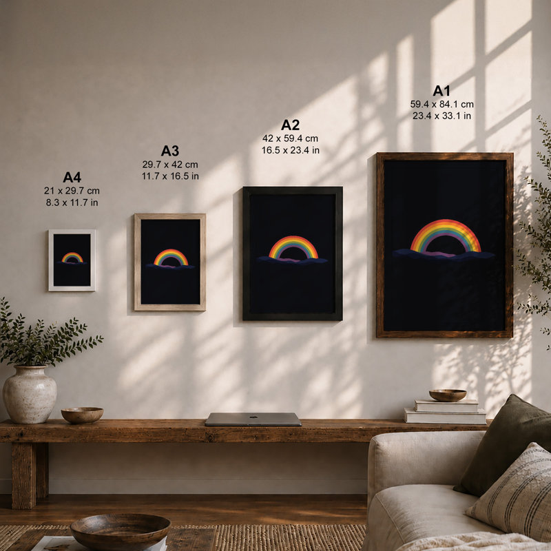 Neon Rainbow Light Modern - Framed Print, Walnut, A1 - 84.1 x 59.4 cm