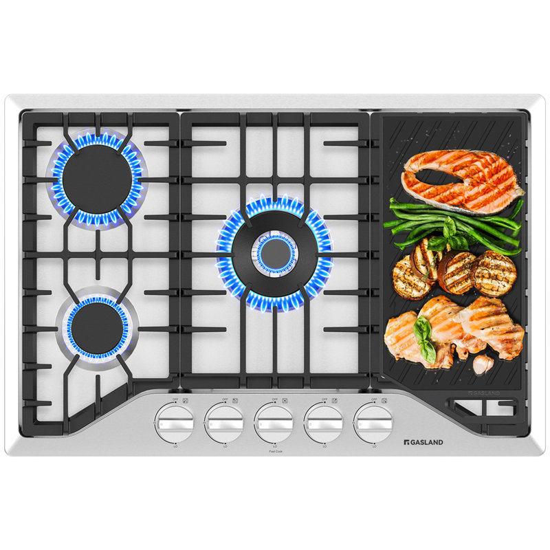 Gasland Chef 30" 5 Burners Gas Cooktop with Reversible Cast Iron Grill/Griddle, NG/LPG Convertible