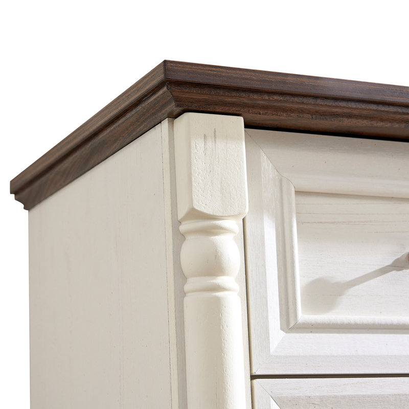Commode 5 tiroirs l 31,5 po, commode blanche et brune, commode de rangement en bois rustique