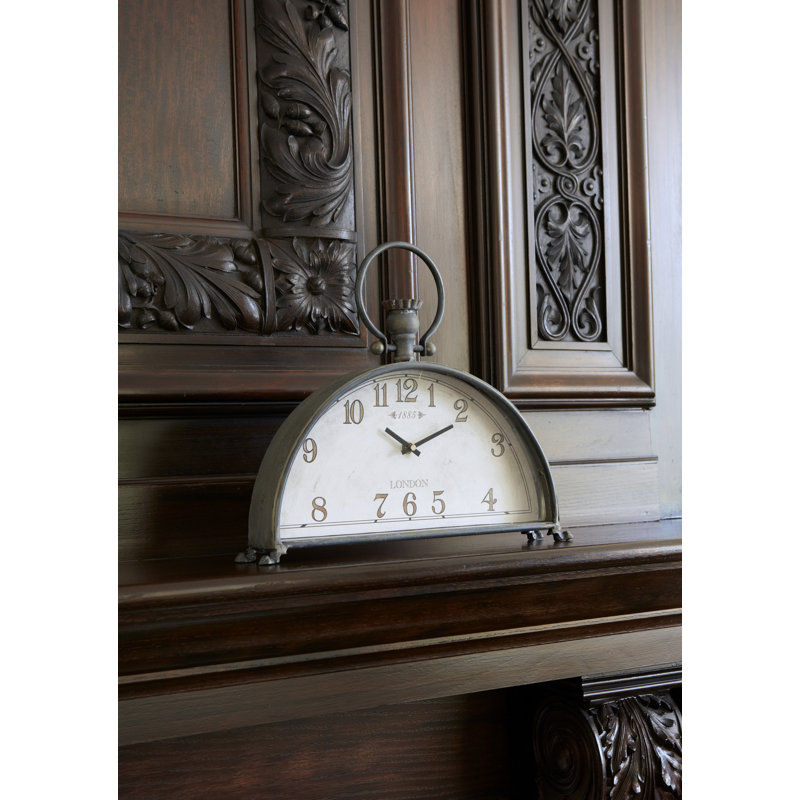 Gray Metal and Glass Half-Moon Mantle Clock