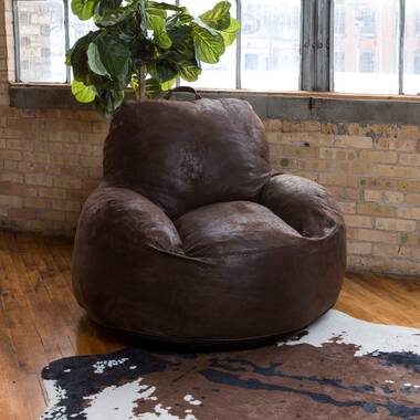 Large Genuine Leather Bean Bag Chair and Lounger Viv + Rae Leather Type: Beige Genuine Leather