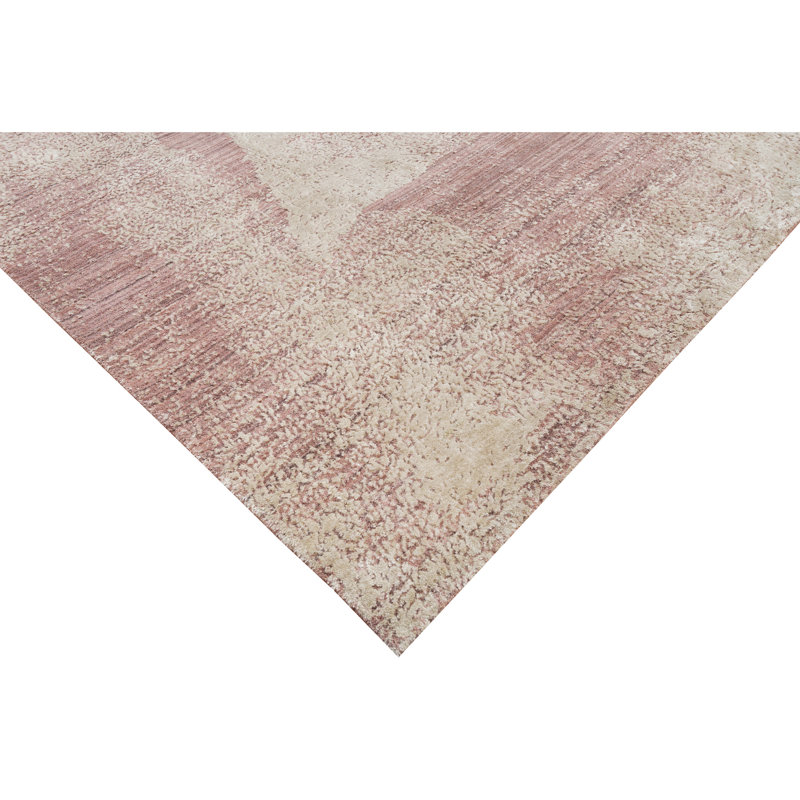 Hand Knotted Abstract Area Rug in Pink/Beige, Rectangle 10' x 14'