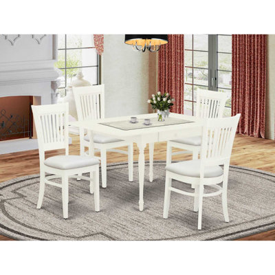 Ensemble de table de salle à manger 5 pièces moderne comprenant une table rectangulaire en bois avec Dropleaf et 4 chaises de salle à manger en lin, blanc lin