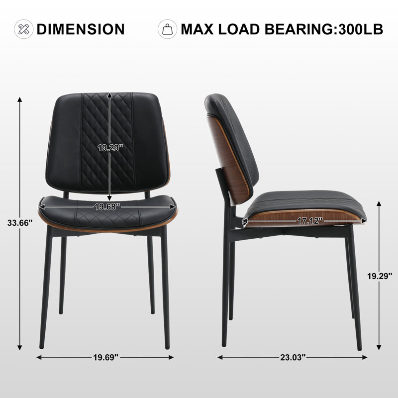 Chaise de salle à manger en noyer décorée d'un motif de losanges rétro moderne, Noir