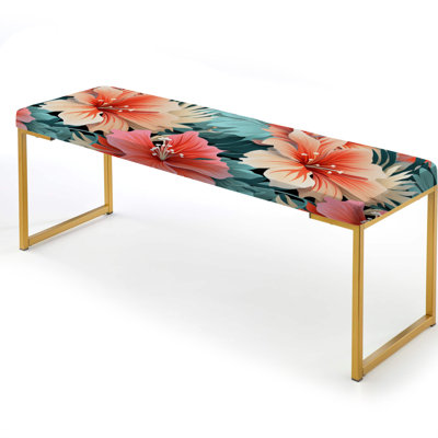Coral Mirage Vi Tropical Pattern - Tropical Upholstered Gold Bench