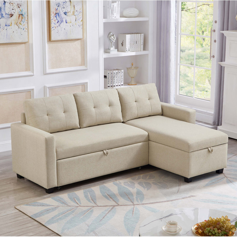 Canapé modulaire rembourré avec rangement, Mélange de lin beige
