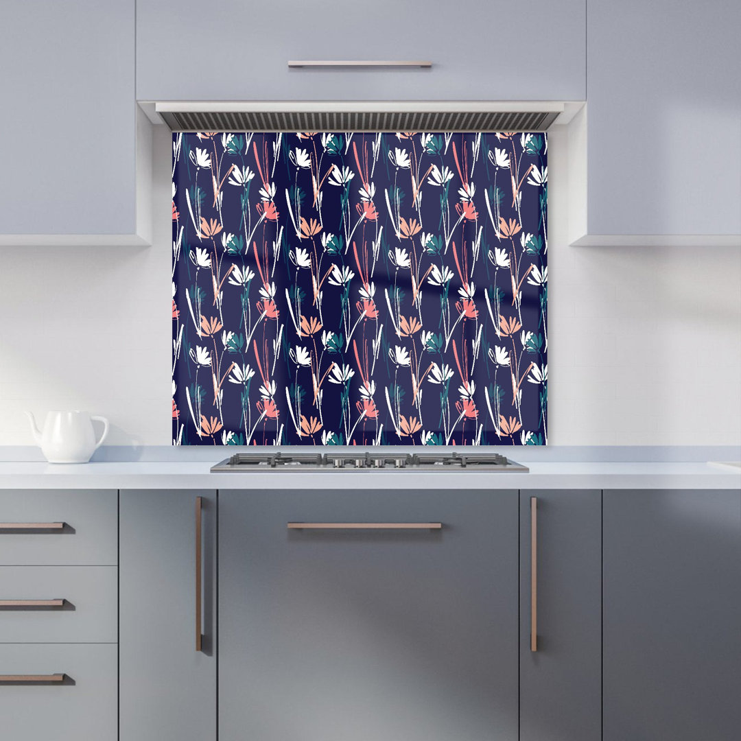 Hand Drawn Wild Flowers Premium Glass Kitchen Splashback W600mm x H750mm