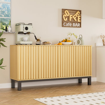 Armoire de rangement à buffet, crédence cannelée avec portes et tablettes pour la cuisine et le salon