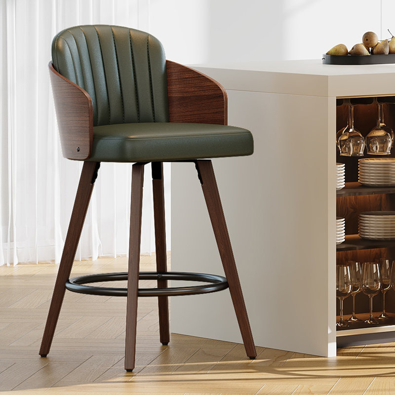 Tyandra Faux Leather Upholstered Swivel Counter Stool, Green, Counter Stool (26.18" Seat Height)