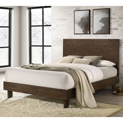 Wooden Eastern Platform Panel Bed In Warm Brown