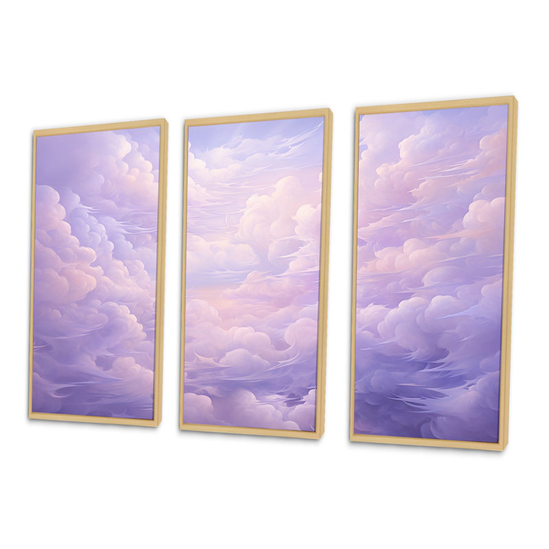 «Purple Pastel Lansdcape - Clouds», ensemble de reproduction d'art mural, H 40 po x l 60 po x P 1 po, Cadre naturel flottant
