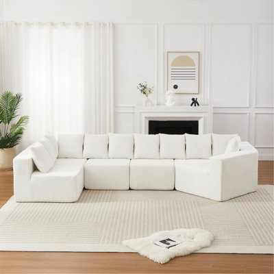 Canapé modulaire à assise profonde en L de 151,6 pouces avec canapé modulaire en chenille et siège inclinable incurvé de 11,6 pouces sans assemblage requis
