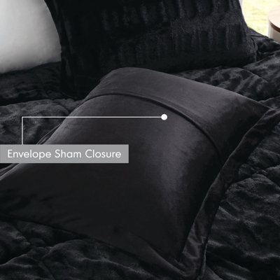 Ensemble de couette 3 pièces en fausse fourrure noire pour lit double/queen