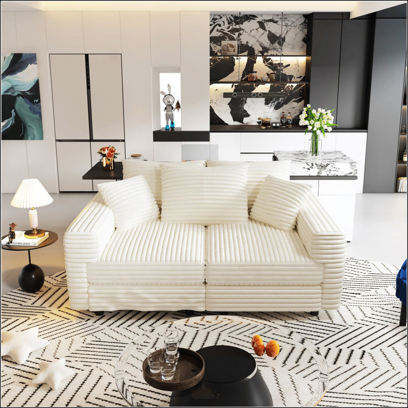 Canapé 82,7 po en velours côtelé 3 places, Beige