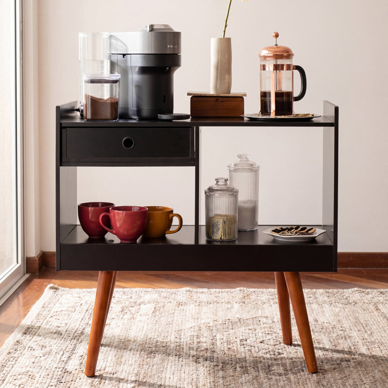 Armoire de bar Boahaus Southampton Modern Home, deux tablettes ouvertes, un tiroir, compact pour les petits espaces, Noir